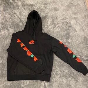 Black Hoodie with Red Rose Design